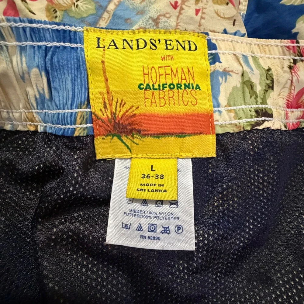 Lands End Hoffman California Fabrics Tropical Sailboat Swim Trunks Mens Large L